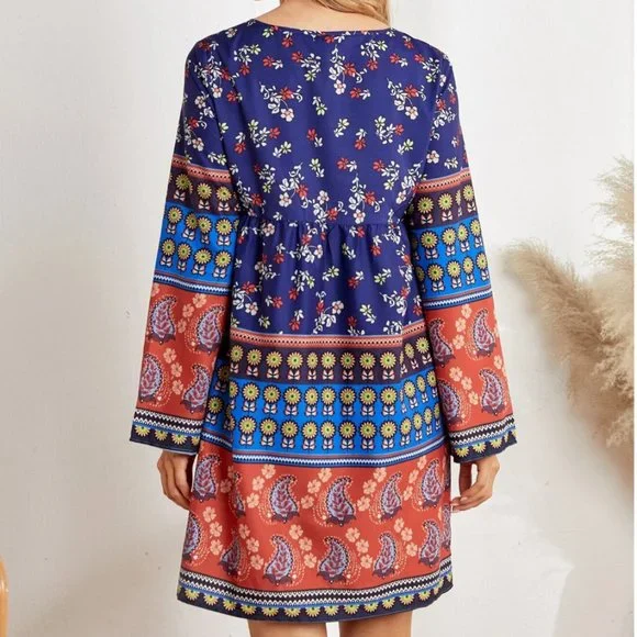 Tie Neck Floral Print Smock Dress - Picture 3 of 5